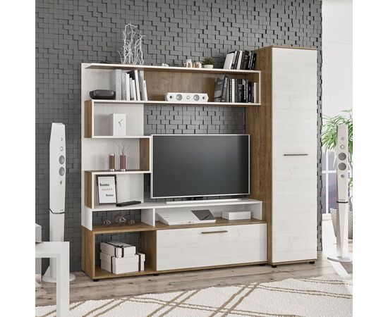 Σύνθετο σαλονιού Jasper pakoworld καρυδί-αντικέ λευκό 151.5x37.5x169.5εκ - ΕΠΙΠΛΑ ΤΗΛΕΟΡΑΣΗΣ στο Milonadakis.gr