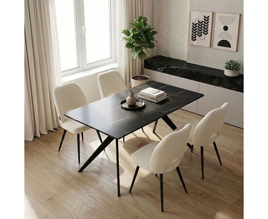 Τραπεζαρία με Καρέκλες Renish Λευκό και Τραπέζι Ezali Μαύρο 140x80x75εκ Σετ 5τεμ - ΤΡΑΠΕΖΑΡΙΕΣ στο Milonadakis.gr