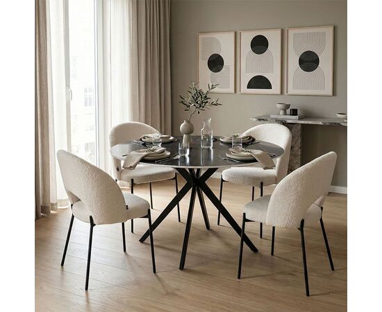 Τραπεζαρία με Καρέκλες Masebo Λευκή και Τραπέζι Orbital Μαύρο Φ120x76εκ Σετ 5τεμ - ΤΡΑΠΕΖΑΡΙΕΣ στο Milonadakis.gr