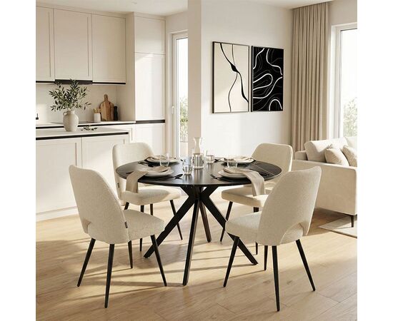 Τραπεζαρία με Καρέκλες Renish Λευκή και Τραπέζι Orbital Μαύρο Φ120x76εκ Σετ 5τεμ - ΤΡΑΠΕΖΑΡΙΕΣ στο Milonadakis.gr