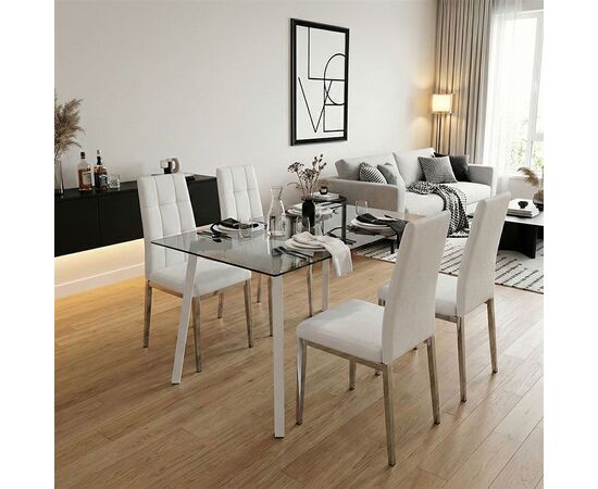 Τραπεζαρία με Καρέκλες Ariadne Λευκό και Τραπέζι Titta γυαλί 120x70x75εκ Σετ 5τεμ - ΤΡΑΠΕΖΑΡΙΕΣ στο Milonadakis.gr