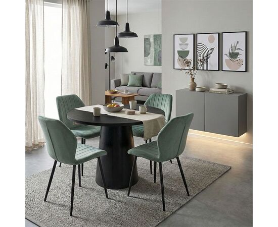 Τραπεζαρία με Καρέκλες Jelour Φυστικί και Τραπέζι Donda Μαύρο Φ100x76 Σετ 5τεμ - ΤΡΑΠΕΖΑΡΙΕΣ στο Milonadakis.gr