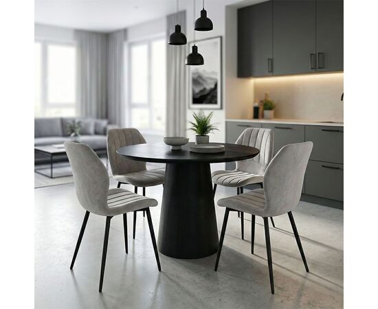 Τραπεζαρία με Καρέκλες Jelour Γκρι και Τραπέζι Donda Μαύρο Φ100x76 Σετ 5τεμ - ΤΡΑΠΕΖΑΡΙΕΣ στο Milonadakis.gr