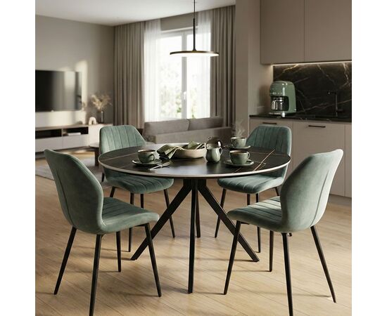 Τραπεζαρία με Καρέκλες Jelour Φυστικί και Τραπέζι Orbital Μαύρο Φ120x76 Σετ 5τεμ - ΤΡΑΠΕΖΑΡΙΕΣ στο Milonadakis.gr