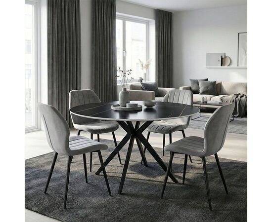 Τραπεζαρία με Καρέκλες Jelour Γκρι και Τραπέζι Orbital Μαύρο Φ120x76 Σετ 5τεμ - ΤΡΑΠΕΖΑΡΙΕΣ στο Milonadakis.gr