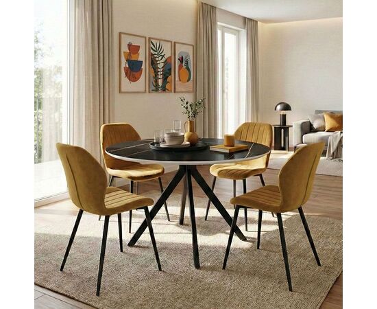 Τραπεζαρία με Καρέκλες Jelour Κίτρινο και Τραπέζι Orbital Μαύρο Φ120x76 Σετ 5τεμ - ΤΡΑΠΕΖΑΡΙΕΣ στο Milonadakis.gr
