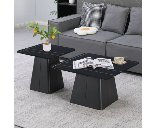 Τραπέζια σαλονιού Square pakoworld σετ 2 τεμ μέταλλο-sintered stone σε μαύρο μαρμάρου - ΤΡΑΠΕΖΑΚΙΑ ΣΑΛΟΝΙΟΥ στο Milonadakis.gr