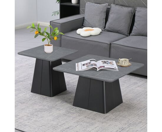 Τραπέζια σαλονιού Square pakoworld σετ 2 τεμ βάση μέταλλο σε μαύρη-sintered stone σε γκρι μαρμάρου - ΤΡΑΠΕΖΑΚΙΑ ΣΑΛΟΝΙΟΥ στο Milonadakis.gr