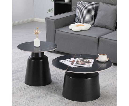 Τραπέζια σαλονιού Dualis pakoworld σετ 2 τεμ μέταλλο-sintered stone σε μαύρο μαρμάρου - ΤΡΑΠΕΖΑΚΙΑ ΣΑΛΟΝΙΟΥ στο Milonadakis.gr