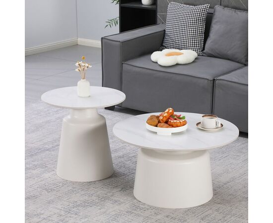 Τραπέζια σαλονιού Dualis pakoworld σετ 2 τεμ μέταλλο-sintered stone σε λευκό μαμρμάρου - ΤΡΑΠΕΖΑΚΙΑ ΣΑΛΟΝΙΟΥ στο Milonadakis.gr