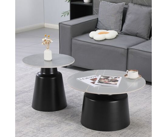 Τραπέζια σαλονιού Dualis pakoworld σετ 2 τεμ μαυρο μέταλλο-sintered stone σε γκρι μαρμάρου - ΤΡΑΠΕΖΑΚΙΑ ΣΑΛΟΝΙΟΥ στο Milonadakis.gr