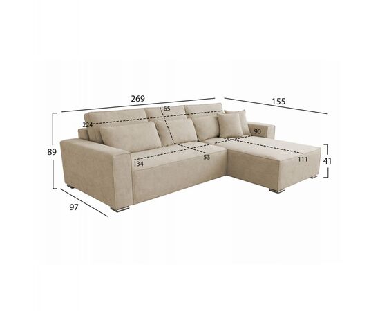 ΚΑΝΑΠΕΣ ΚΡΕΒΑΤΙ ΑΝΑΣΤΡΕΨΙΜH ΓΩΝΙΑ CORNERA HM3335.03 ΜΠΕΖ ΥΦΑΣΜΑ 269x155x89Yεκ - ΚΑΝΑΠΕΔΕΣ-ΣΑΛΟΝΙΑ στο Milonadakis.gr