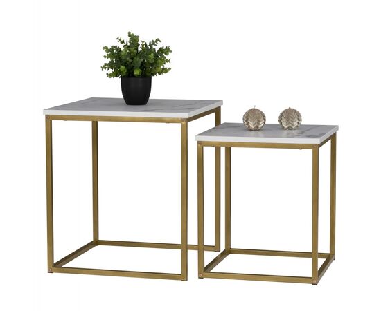 ΖΙΓΚΟΝ GRELAY 2 ΤΕΜ MDF ΟΨΗ ΜΑΡΜΑΡΟΥ & ΜΕΤΑΛΛΟ HM8762.11 45Χ45Χ50εκ. & 37Χ37Χ43 εκ. - ΒΟΗΘΗΤΙΚΑ ΤΡΑΠΕΖΑΚΙΑ στο Milonadakis.gr