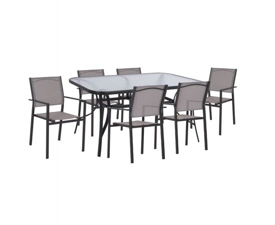 ΣΕΤ ΤΡΑΠΕΖΑΡΙΑΣ 7ΤΜΧ ΤΡΑΠΕΖΙ 150x90 & ΠΟΛΥΘΡΟΝΑ ΜΕΤΑΛΛΙΚΗ TEXTLINE ΓΚΡΙ  HM11789 - ΣΕΤ ΤΡΑΠΕΖΑΡΙΕΣ στο Milonadakis.gr