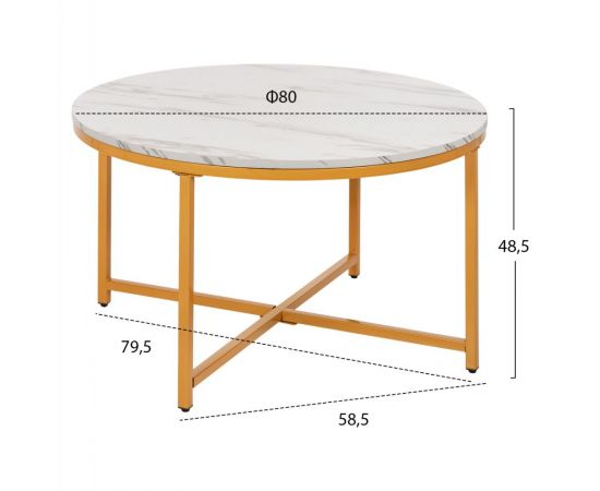 ΤΡΑΠΕΖΙ ΣΑΛΟΝΙΟΥ HM9420.01 WHITE MARBLE ΜΕΛΑΜΙΝΗ-ΧΡΥΣΗ ΜΕΤΑΛΛΙΚΗ ΒΑΣΗ Φ80x48,5Yεκ. - ΤΡΑΠΕΖΑΚΙΑ ΣΑΛΟΝΙΟΥ στο Milonadakis.gr