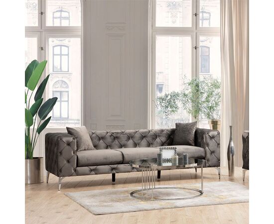 Καναπές 3θέσιος PWF-0579 pakoworld τύπου Chesterfield ύφασμα ανθρακί 237x90x73εκ - ΓΡΑΦΕΙΑ στο Milonadakis.gr