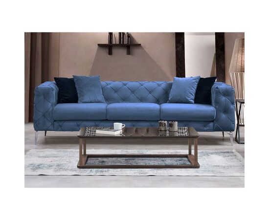 Καναπές 3θέσιος PWF-0579 pakoworld τύπου Chesterfield ύφασμα ανοιχτό μπλε 237x90x73εκ - ΓΡΑΦΕΙΑ στο Milonadakis.gr