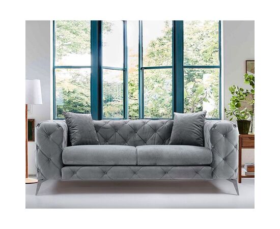 Καναπές 2θέσιος PWF-0502 pakoworld βελούδο γκρι-χρώμιο 197x90x73εκ - ΚΑΡΕΚΛΕΣ ΓΡΑΦΕΙΟΥ στο Milonadakis.gr