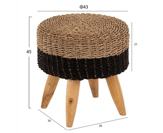 ΣΚΑΜΠΟ BEAM HM7826 ΞΥΛΟ ΤΕΑΚ ΚΑΙ SEAGRASS ΣΕ ΦΥΣΙΚΟ & ΓΚΡΙ Φ43x45Yεκ. - ΠΟΥΦ - ΣΚΑΜΠΟ - ΜΠΑΟΥΛΟ στο Milonadakis.gr