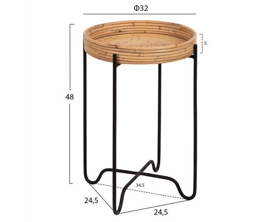 ΤΡΑΠΕΖΑΚΙ ΒΟΗΘΗΤΙΚΟ FLY HM7905 RATTAN ΦΥΣΙΚΟ ΧΡΩΜΑ-ΜΕΤΑΛΛΙΚΗ ΒΑΣΗ ΜΑΥΡΗ Φ32x48Yεκ. - ΒΟΗΘΗΤΙΚΑ ΤΡΑΠΕΖΑΚΙΑ στο Milonadakis.gr