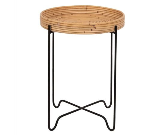 ΤΡΑΠΕΖΑΚΙ ΒΟΗΘΗΤΙΚΟ FLY HM7906 RATTAN ΦΥΣΙΚΟ ΧΡΩΜΑ-ΜΕΤΑΛΛΙΚΗ ΒΑΣΗ ΜΑΥΡΗ Φ40x53Yεκ. - ΒΟΗΘΗΤΙΚΑ ΤΡΑΠΕΖΑΚΙΑ στο Milonadakis.gr