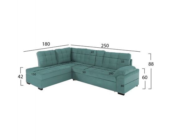 ΚΑΝΑΠΕΣ ΚΡΕΒΑΤΙ JADE HM3144.04L ΑΡΙΣΤΕΡΗ ΓΩΝΙΑ ΒΕΡΑΜΑΝ ΒΕΛΟΥΔΟ 250x80-180x73-88Υεκ. - ΚΑΝΑΠΕΔΕΣ-ΣΑΛΟΝΙΑ στο Milonadakis.gr