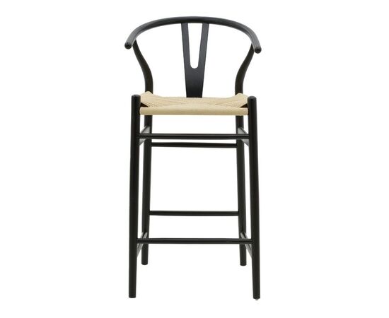 Σκαμπό μπαρ Wishbone pakoworld ξύλο οξιάς μαύρο-έδρα φυσικό σχοινί 53x54x107εκ - ΣΚΑΜΠΟ ΜΠΑΡ στο Milonadakis.gr