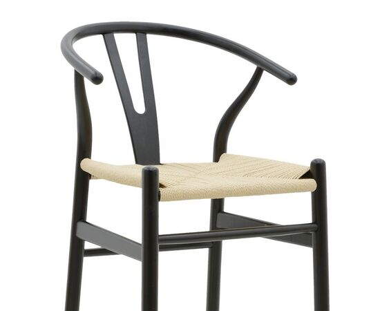 Σκαμπό μπαρ Wishbone pakoworld ξύλο οξιάς μαύρο-έδρα φυσικό σχοινί 53x54x107εκ - ΣΚΑΜΠΟ ΜΠΑΡ στο Milonadakis.gr