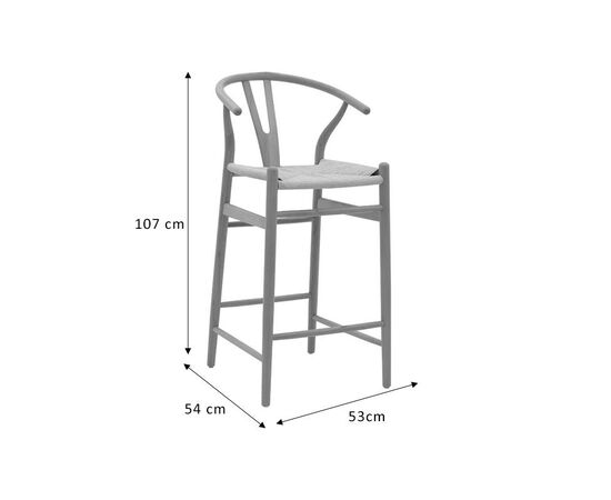 Σκαμπό μπαρ Wishbone pakoworld ξύλο οξιάς μαύρο-έδρα φυσικό σχοινί 53x54x107εκ - ΣΚΑΜΠΟ ΜΠΑΡ στο Milonadakis.gr