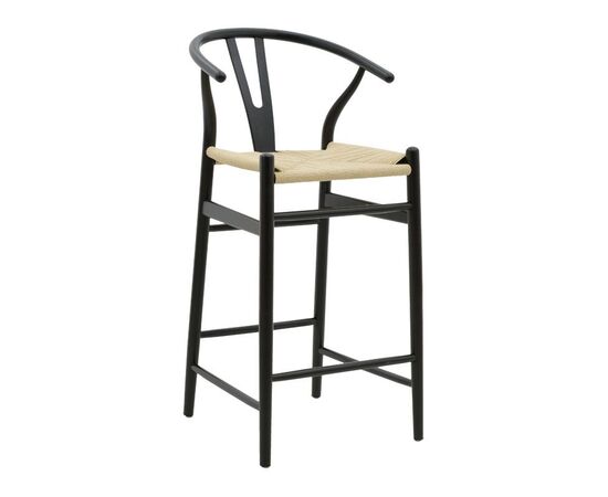 Σκαμπό μπαρ Wishbone pakoworld ξύλο οξιάς μαύρο-έδρα φυσικό σχοινί 53x54x107εκ - ΣΚΑΜΠΟ ΜΠΑΡ στο Milonadakis.gr